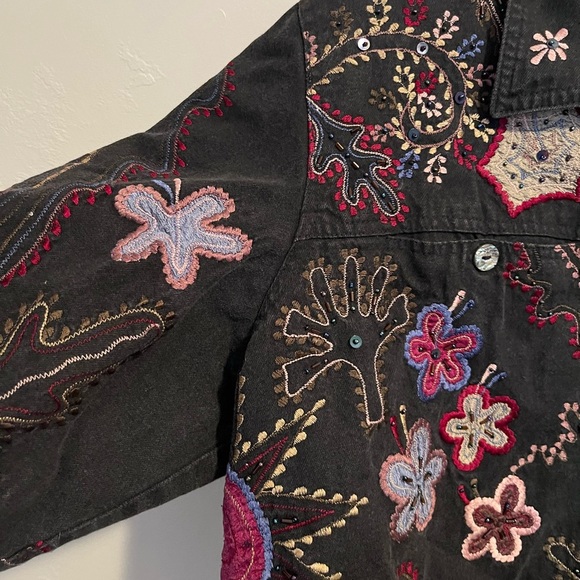 Yak Magik Jacket Black Floral Embellished Silk Patchwork 100% Cotton - Picture 6 of 11